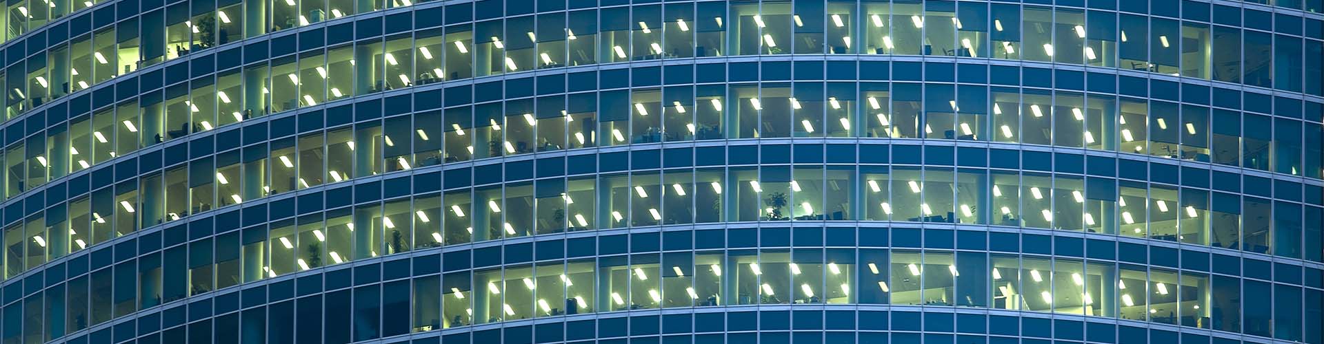 Building with lights on